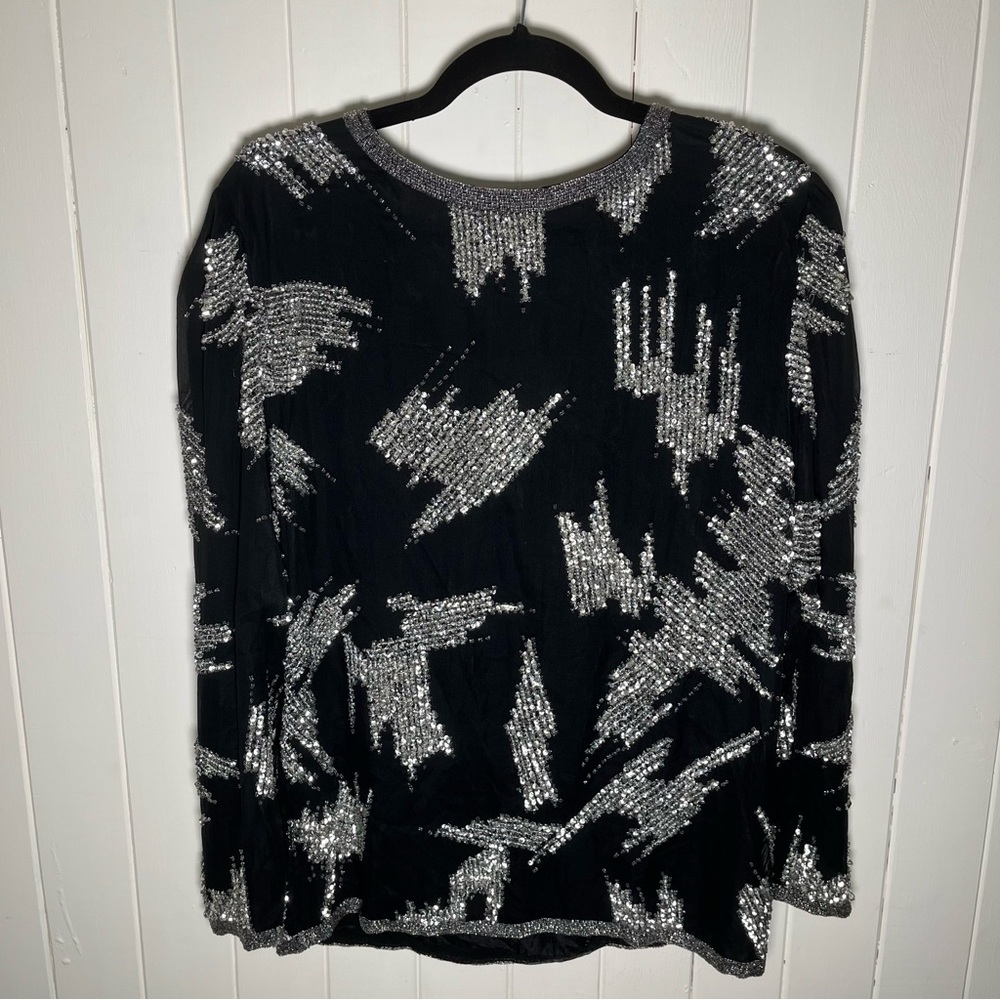 Vintage Black & Silver Beaded Sequined & Jeweled Tunic